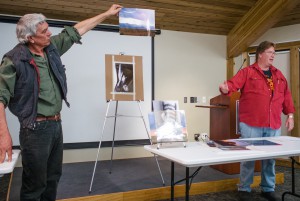 Mark Dierker (at right) shares some of his work with the club.